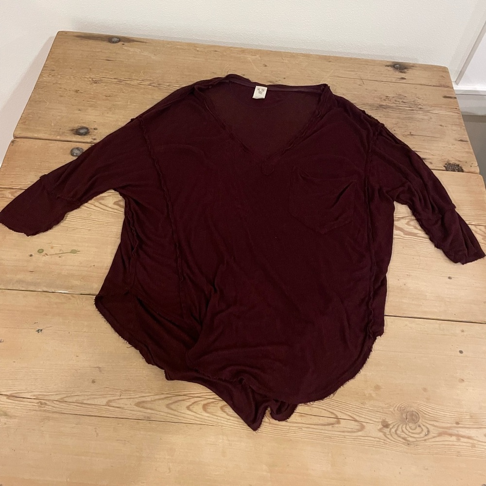 We The Free Burgundy Long Sleeve V-Neck Top